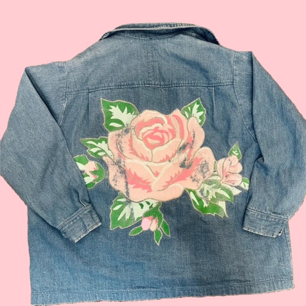 Vintage 90s Blue Jean Flower Denim Jacket/Button Up